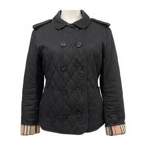 Vintage Burberry Black Quilted Double-Breasted Pea Coat Size S